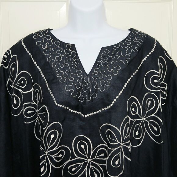 Vintage Ashanti Women Dark Blue African 100% Linen Kimono Kaftan Embroidered OS - Picture 6 of 16